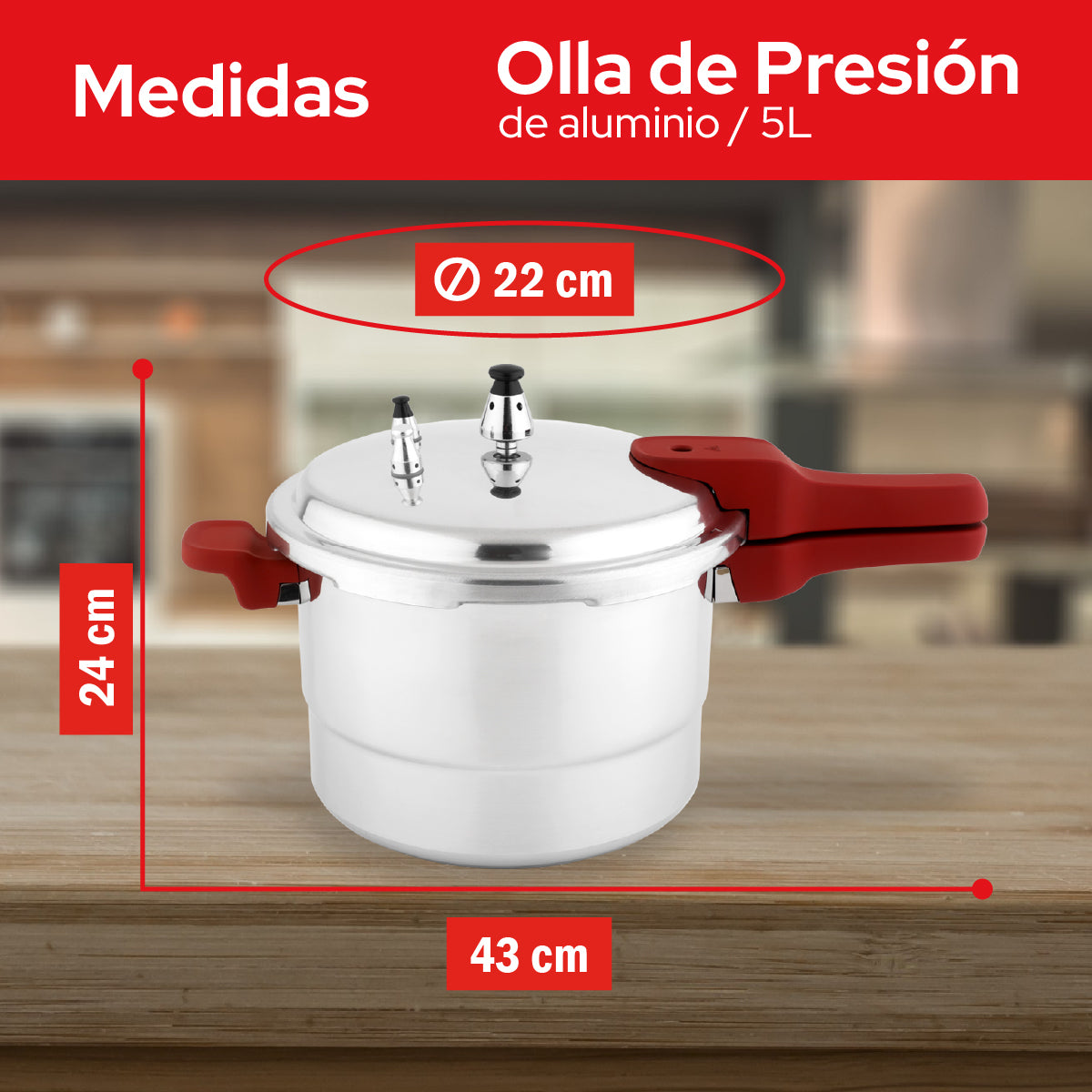 Cookit Olla de Presión 5L con Vaporera de Aluminio CAPC05
