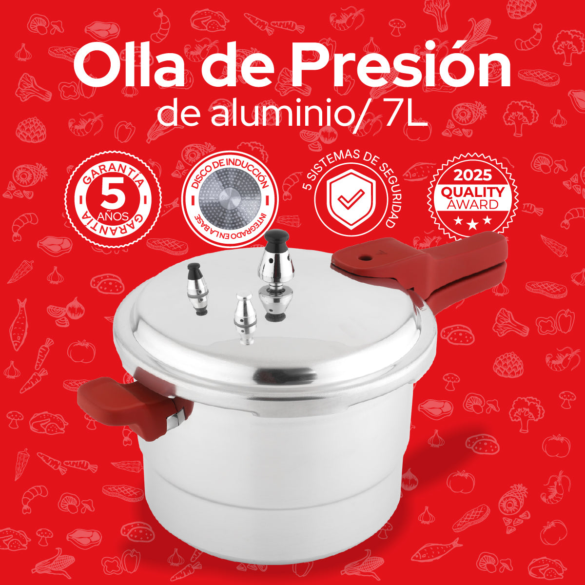 Cookit Olla de Presión 7L con Vaporera de Aluminio CAPC07