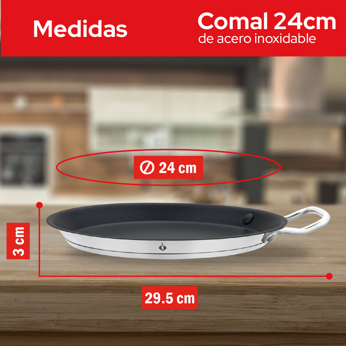 Cookit Comal de Acero Inox 24 cm Antiadherente CCP24