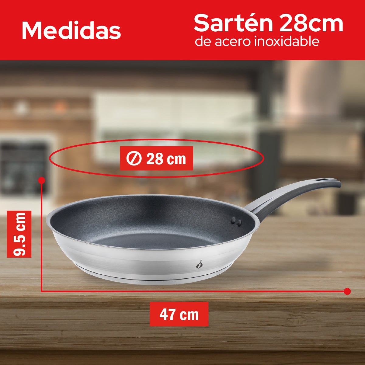 Cookit Sartén 28 cm Acero Inoxidable con Antiadherente CFP28