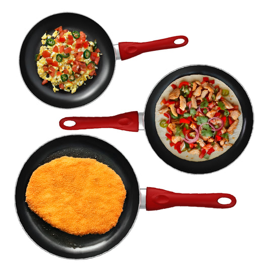 Set de 3 Sartenes Cookit 20, 24 y 28 cm Antiadherentes de Aluminio Xylan Plus Compatibles con Inducción y Todo Tipo de Estufas