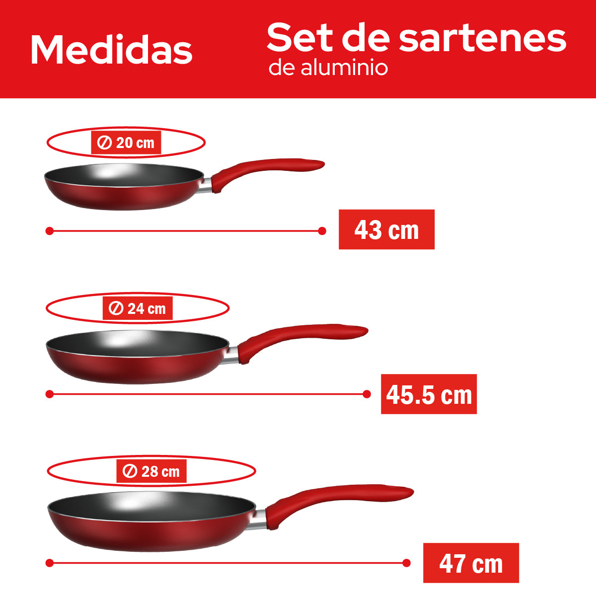 Set de 3 Sartenes Cookit 20, 24 y 28 cm Antiadherentes de Aluminio Xylan Plus Compatibles con Inducción y Todo Tipo de Estufas