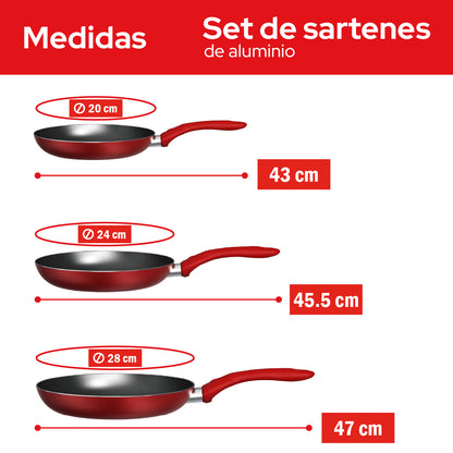 Set de 3 Sartenes Cookit 20, 24 y 28 cm Antiadherentes de Aluminio Xylan Plus Compatibles con Inducción y Todo Tipo de Estufas