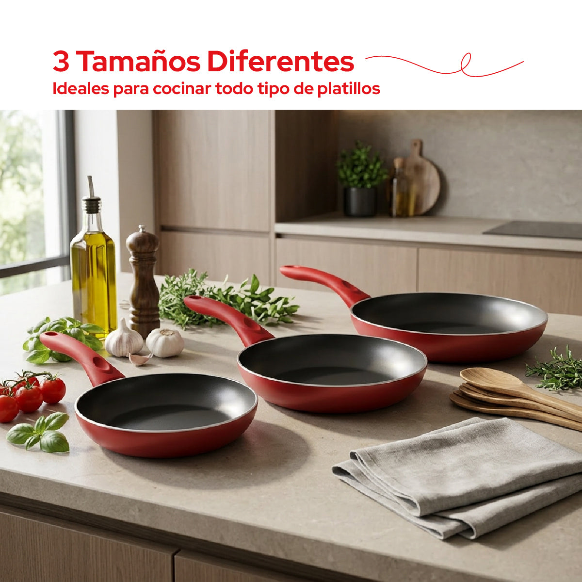 Set de 3 Sartenes Cookit 20, 24 y 28 cm Antiadherentes de Aluminio Xylan Plus Compatibles con Inducción y Todo Tipo de Estufas