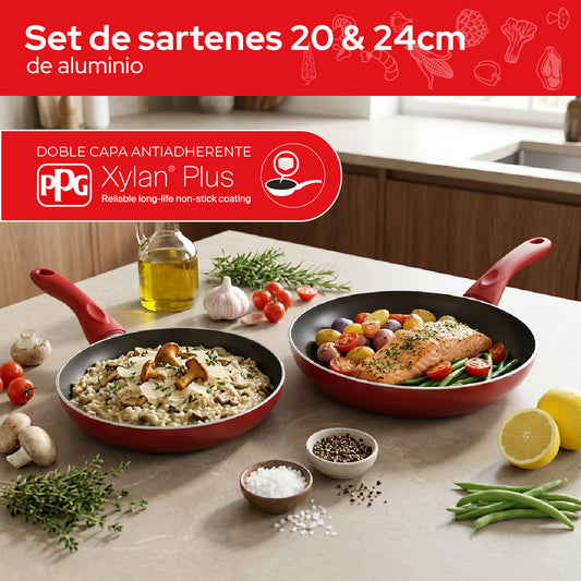 Set de 2 Sartenes Cookit 20 y 24 cm Antiadherentes de Aluminio Xylan Plus Compatibles con Inducción y Todo Tipo de Estufas