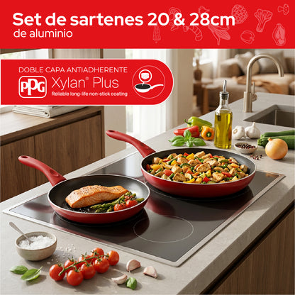 Set de 2 Sartenes Cookit 20 y 28 cm Antiadherentes de Aluminio Xylan Plus Compatibles con Inducción y Todo Tipo de Estufas