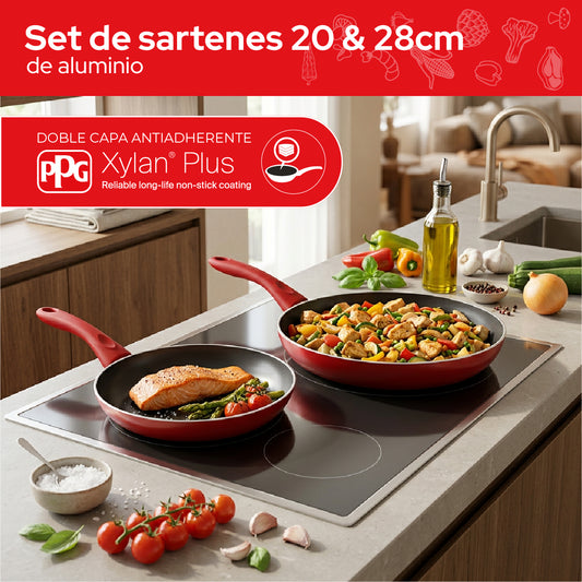 Set de 2 Sartenes Cookit 20 y 28 cm Antiadherentes de Aluminio Xylan Plus Compatibles con Inducción y Todo Tipo de Estufas