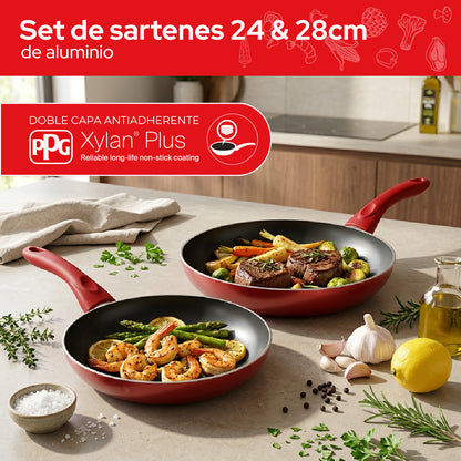Set de 2 Sartenes Cookit 24 y 28 cm Antiadherentes de Aluminio Xylan Plus Compatibles con Inducción y Todo Tipo de Estufas