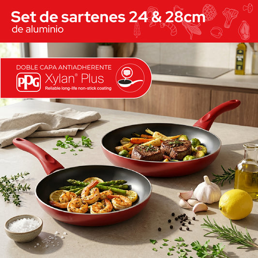 Set de 2 Sartenes Cookit 24 y 28 cm Antiadherentes de Aluminio Xylan Plus Compatibles con Inducción y Todo Tipo de Estufas