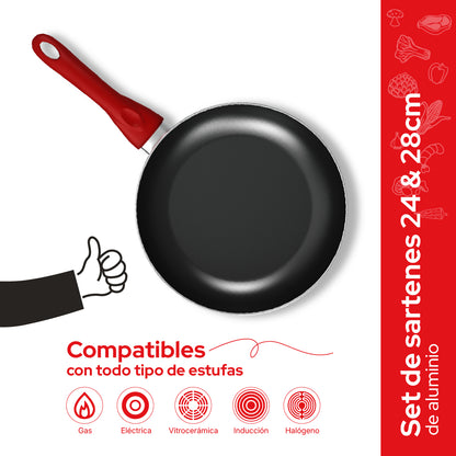 Set de 2 Sartenes Cookit 24 y 28 cm Antiadherentes de Aluminio Xylan Plus Compatibles con Inducción y Todo Tipo de Estufas