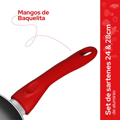 Set de 2 Sartenes Cookit 24 y 28 cm Antiadherentes de Aluminio Xylan Plus Compatibles con Inducción y Todo Tipo de Estufas