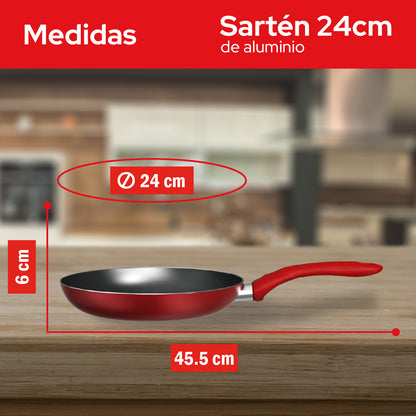 Sartén de Aluminio Cookit 24 cm CAFP24 Antiadherente Xylan Plus Compatible con Inducción y Todo Tipo de Estufas