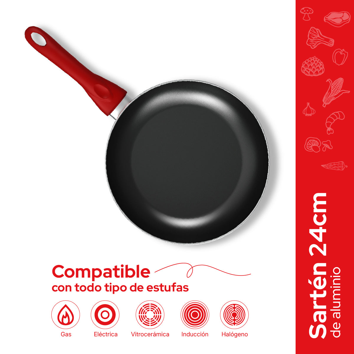 Sartén de Aluminio Cookit 24 cm CAFP24 Antiadherente Xylan Plus Compatible con Inducción y Todo Tipo de Estufas