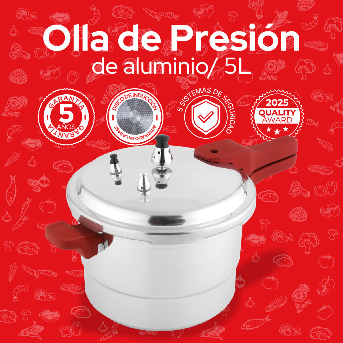 Cookit Olla de Presión 5L con Vaporera de Aluminio CAPC05