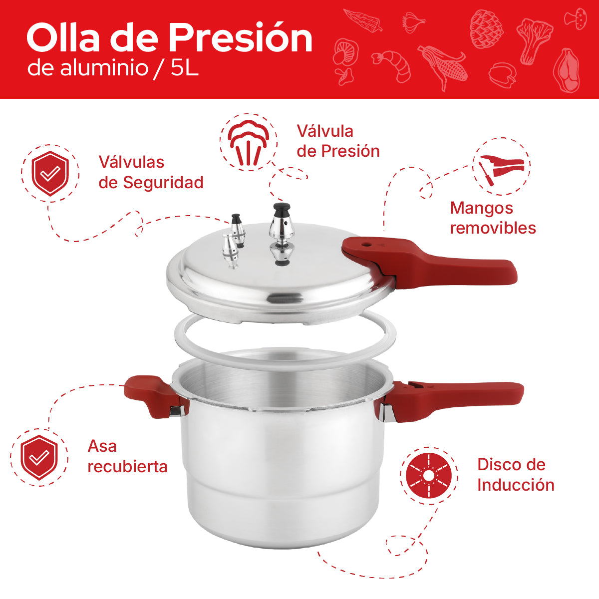 Cookit Olla de Presión 5L con Vaporera de Aluminio CAPC05