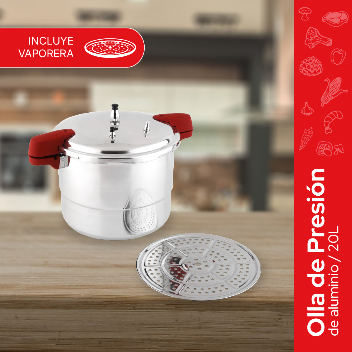 Cookit Olla de Presión 20L con Vaporera de Aluminio CAPC20