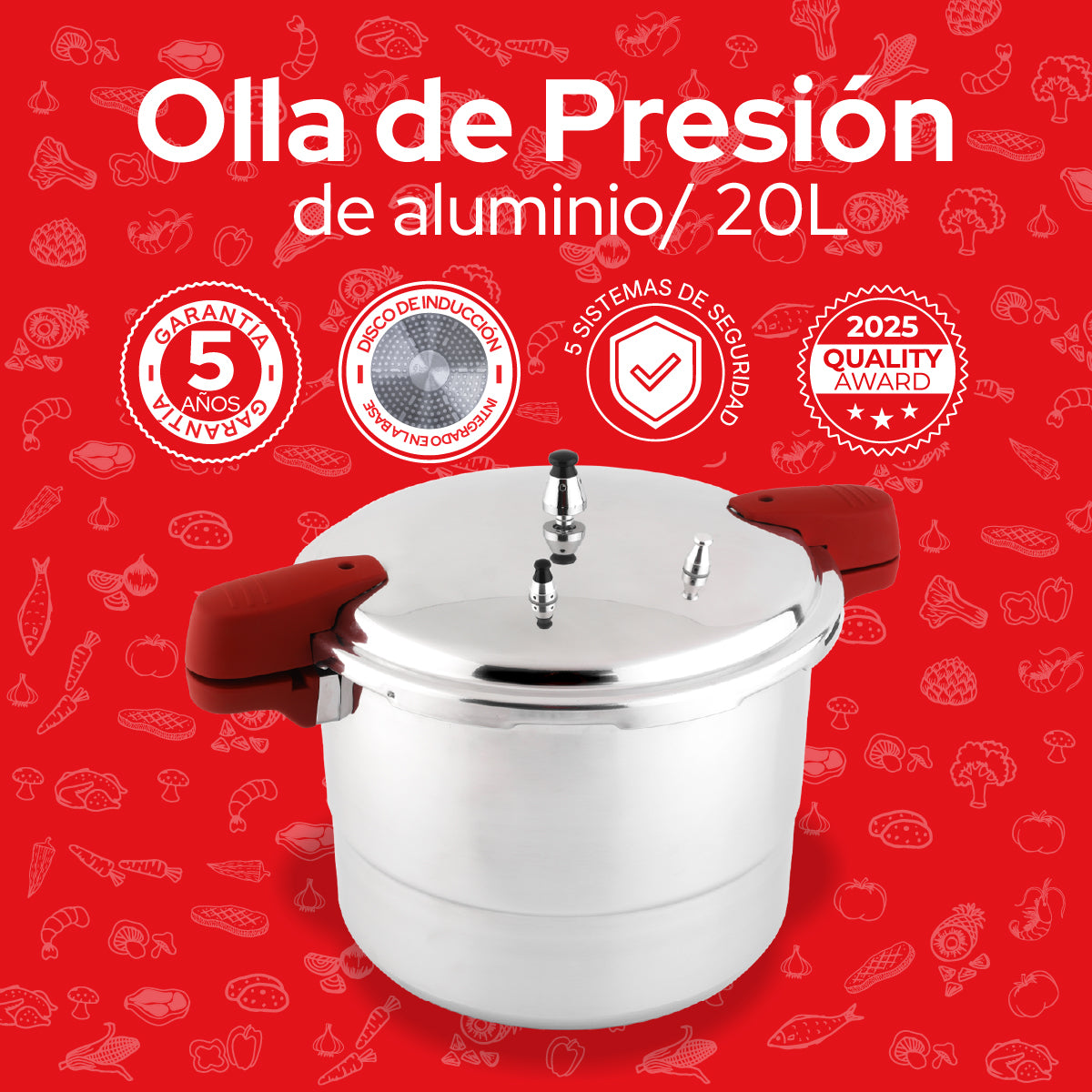 Cookit Olla de Presión 20L con Vaporera de Aluminio CAPC20
