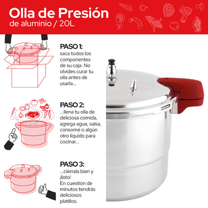 Cookit Olla de Presión 20L con Vaporera de Aluminio CAPC20