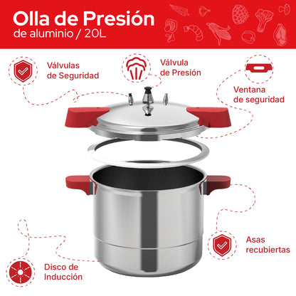 Cookit Olla de Presión 20L con Vaporera de Aluminio CAPC20