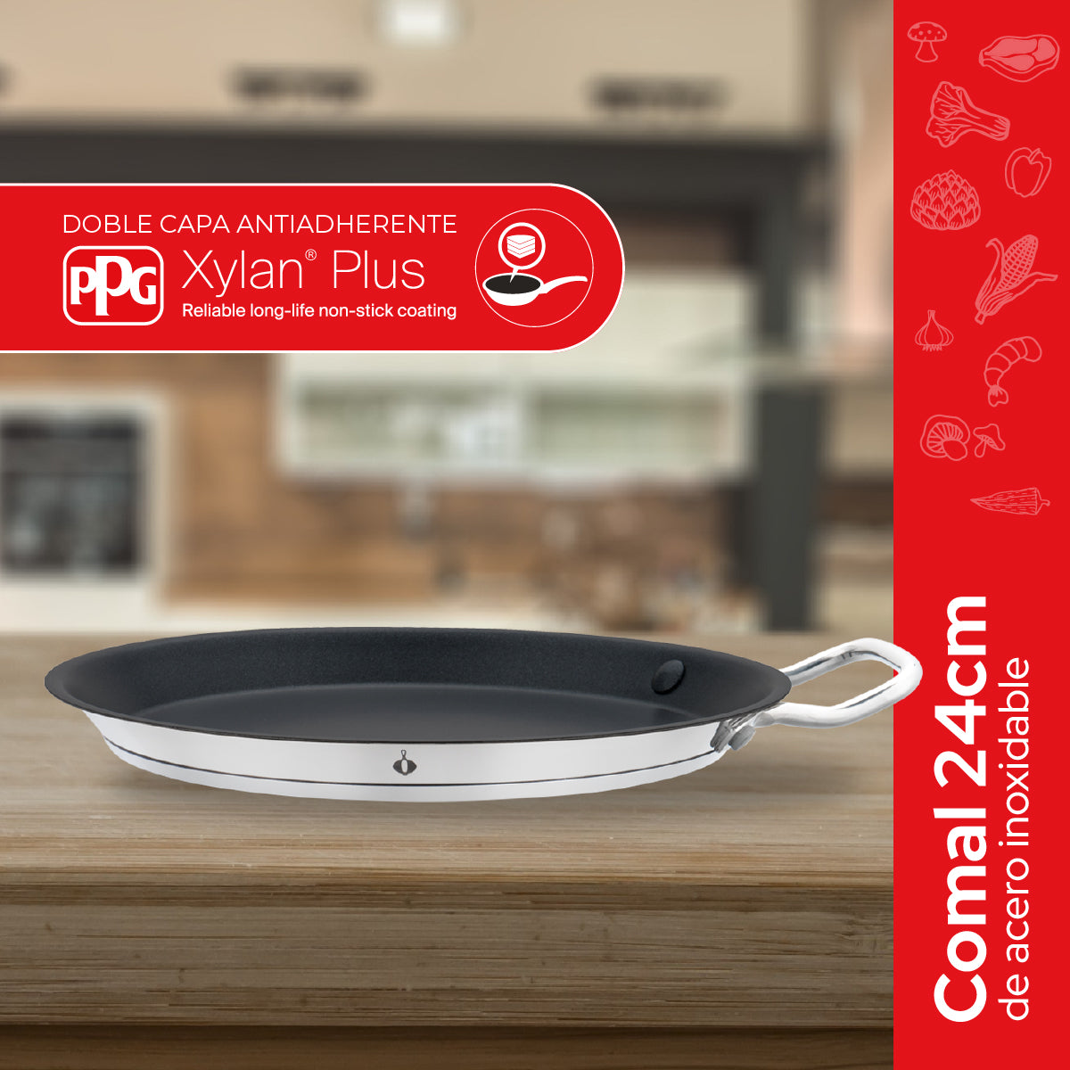 Cookit Comal de Acero Inox 24 cm Antiadherente CCP24