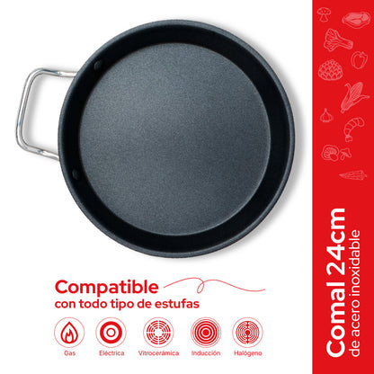 Cookit Comal de Acero Inox 24 cm Antiadherente CCP24