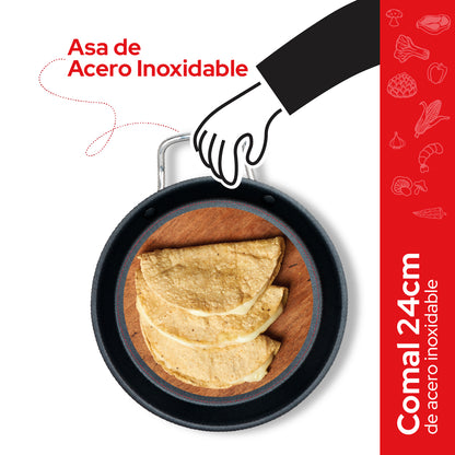 Cookit Comal de Acero Inox 24 cm Antiadherente CCP24
