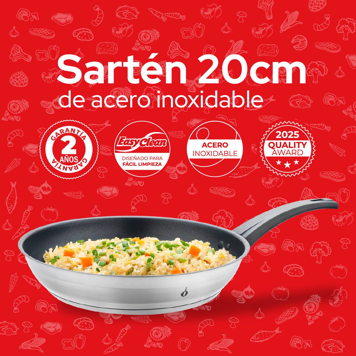 Cookit Sartén 20 cm Acero Inoxidable con Antiadherente CFP20