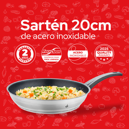 Cookit Sartén 20 cm Acero Inoxidable con Antiadherente CFP20