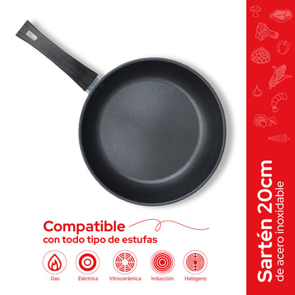 Cookit Sartén 20 cm Acero Inoxidable con Antiadherente CFP20