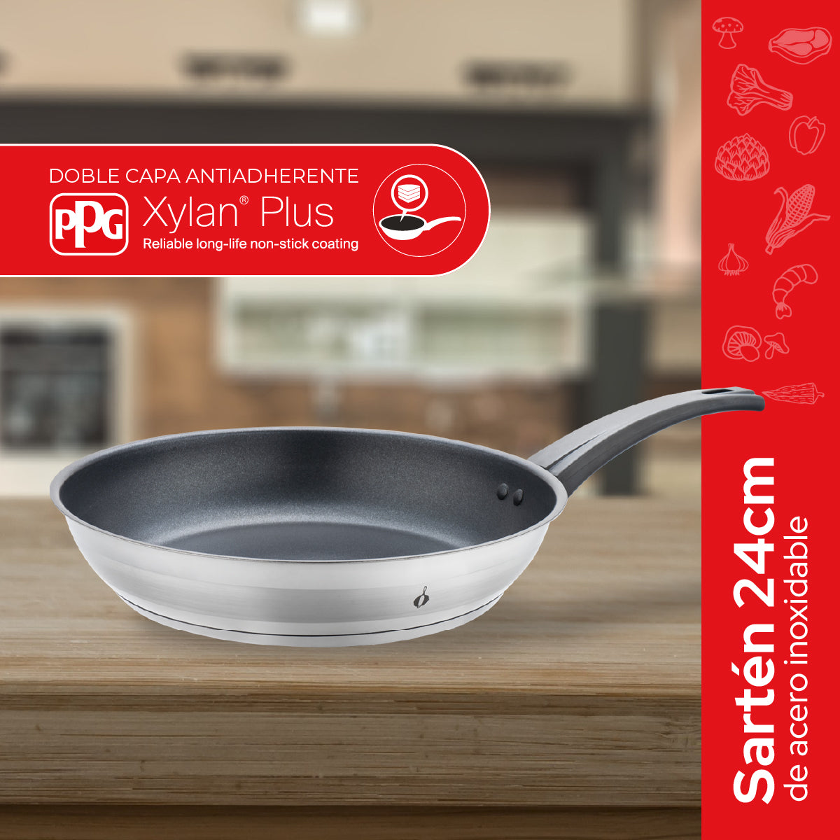 Cookit Sartén 24 cm Acero Inoxidable con Antiadherente CFP24