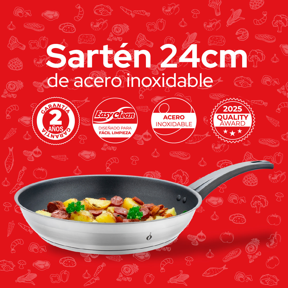 Cookit Sartén 24 cm Acero Inoxidable con Antiadherente CFP24