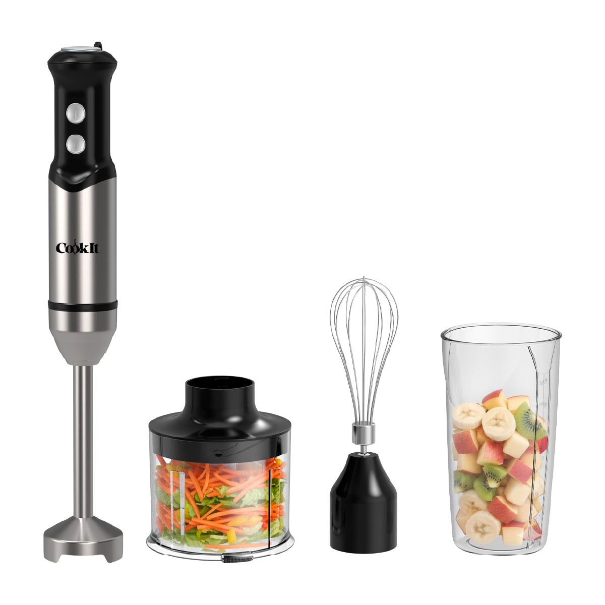 Cookit Batidora Inmersión  CHB04 500w 4en1 Acero Inox Con Accesorios
