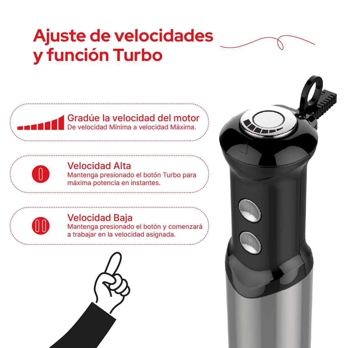 Cookit Batidora Inmersión  CHB04 500w 4en1 Acero Inox Con Accesorios