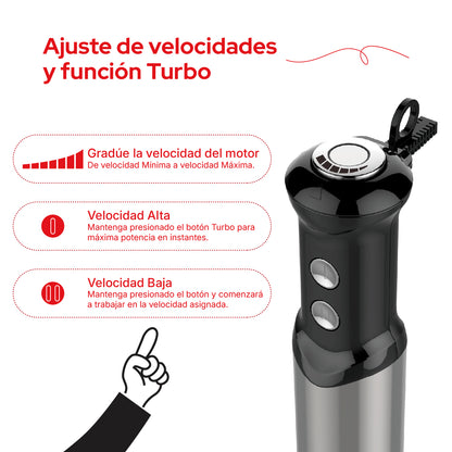 Cookit Batidora Inmersión  CHB04 500w 4en1 Acero Inox Con Accesorios
