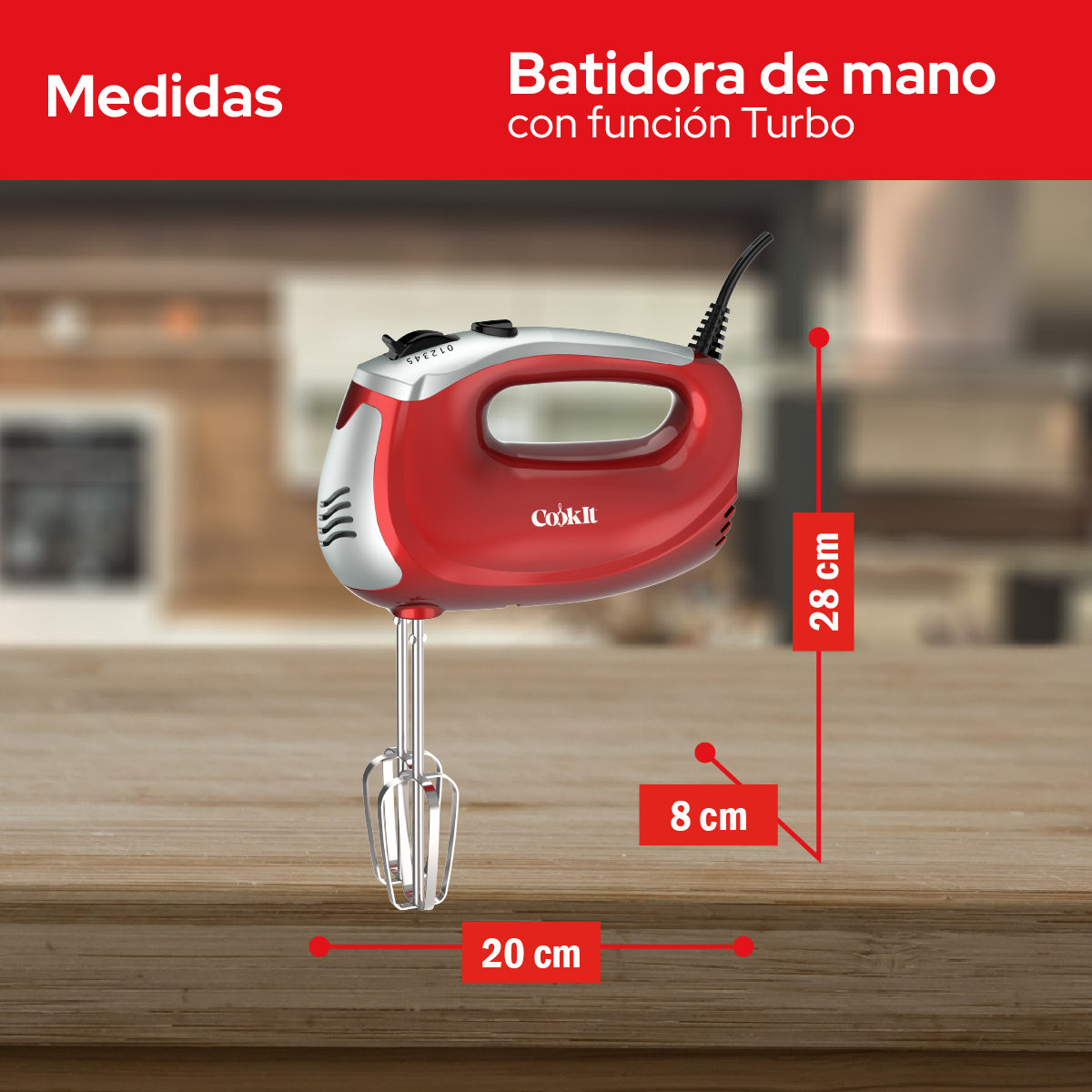Cookit Batidora De Mano CHM01 400w 5 Velocidades Función Turbo