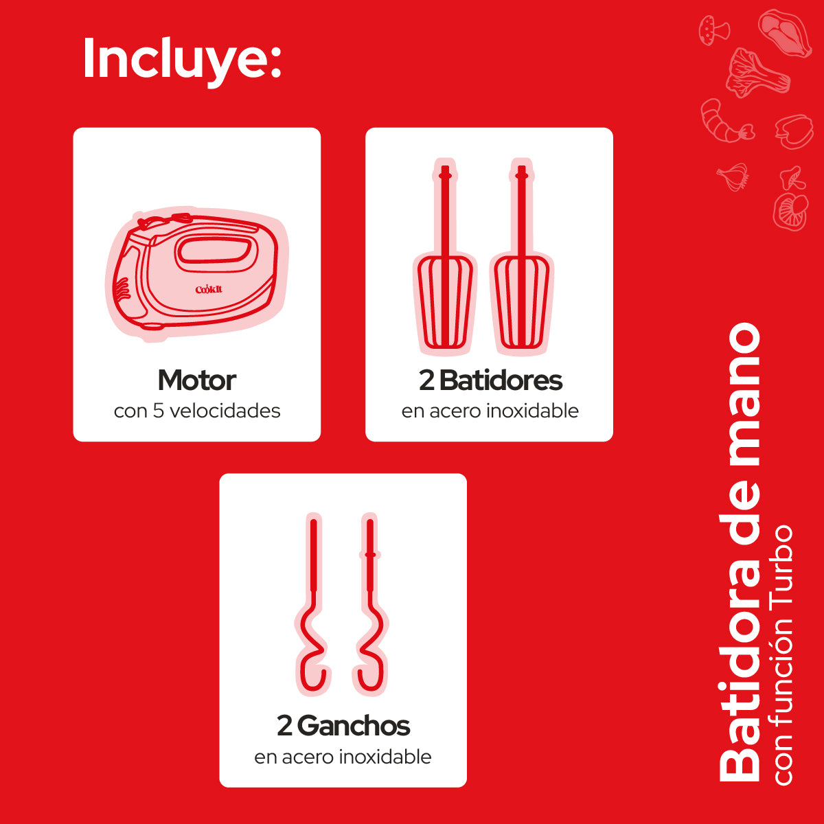 Cookit Batidora De Mano CHM01 400w 5 Velocidades Función Turbo