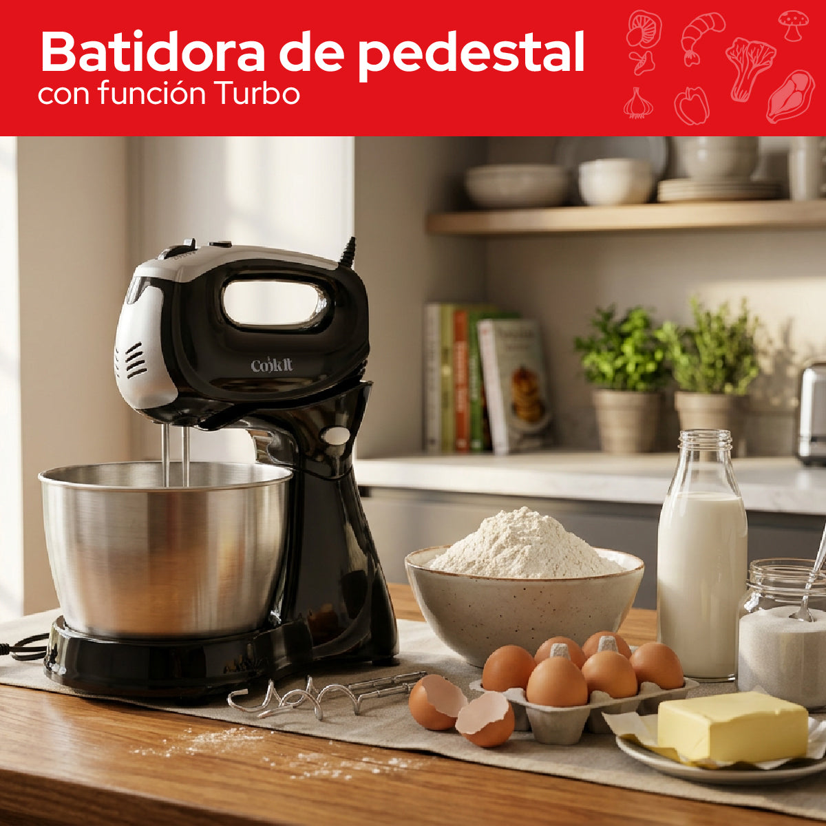 Cookit Batidora Pedestal CHMB02 400w Turbo 3L 5 Velocidades