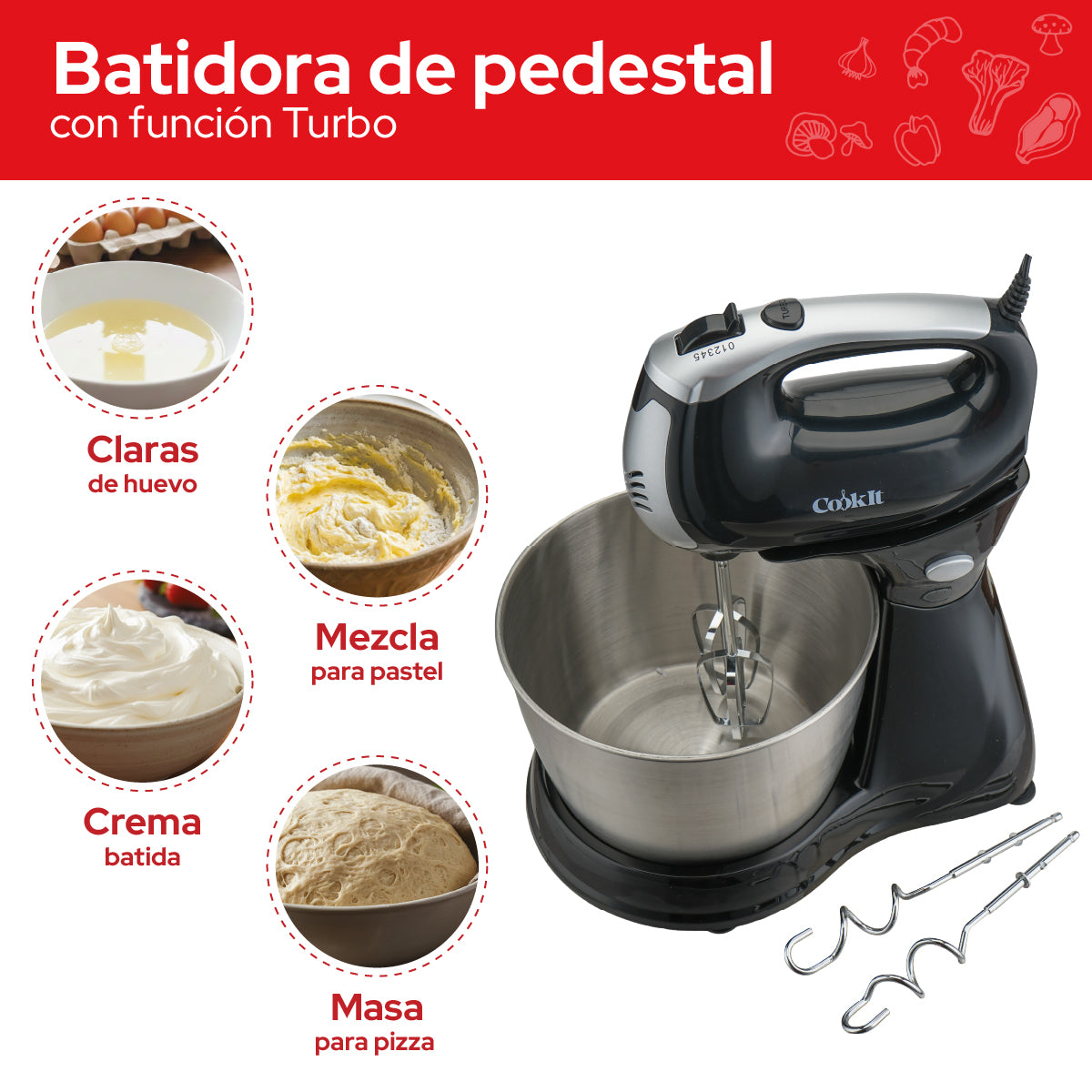 Cookit Batidora Pedestal CHMB02 400w Turbo 3L 5 Velocidades