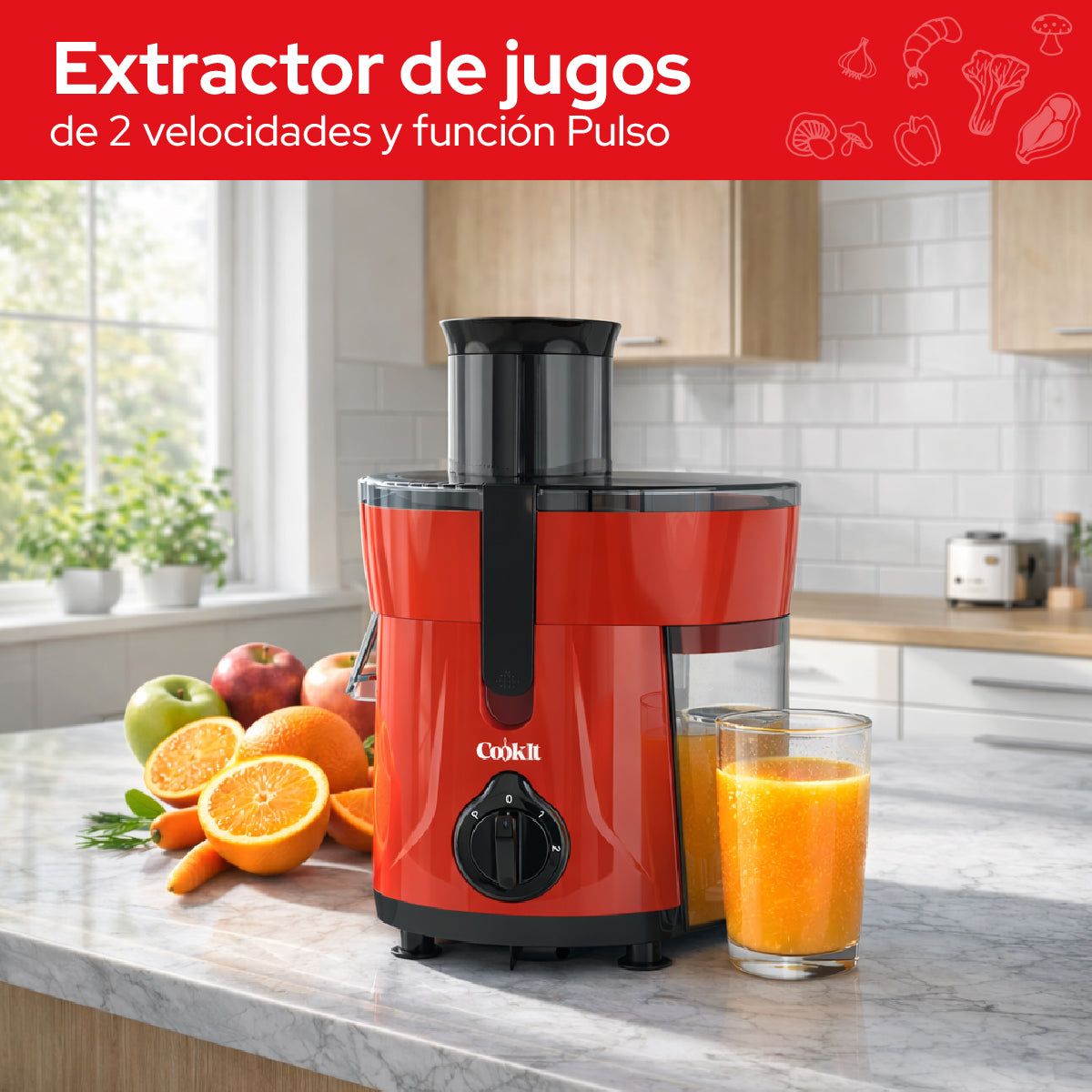 Cookit Extractor De Jugos Eléctrico CJ12 600w 2 Velocidades 1.2L Fácil Limpieza