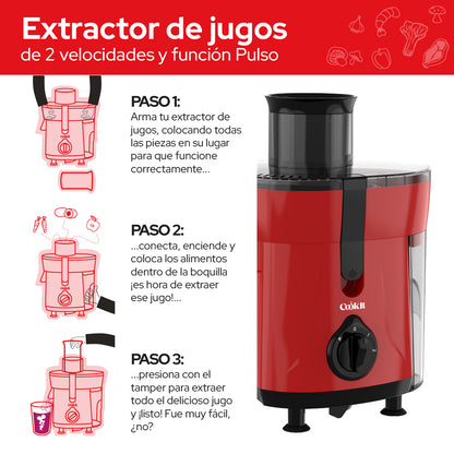Cookit Extractor De Jugos Eléctrico CJ12 600w 2 Velocidades 1.2L Fácil Limpieza