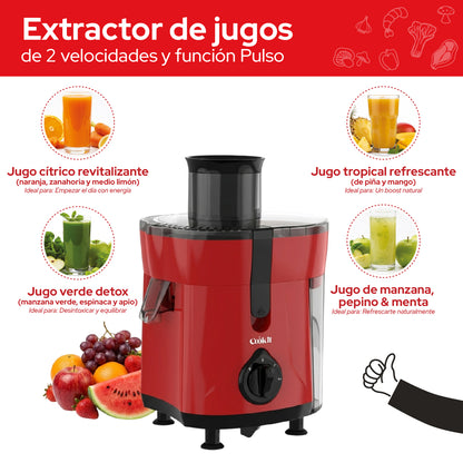 Cookit Extractor De Jugos Eléctrico CJ12 600w 2 Velocidades 1.2L Fácil Limpieza