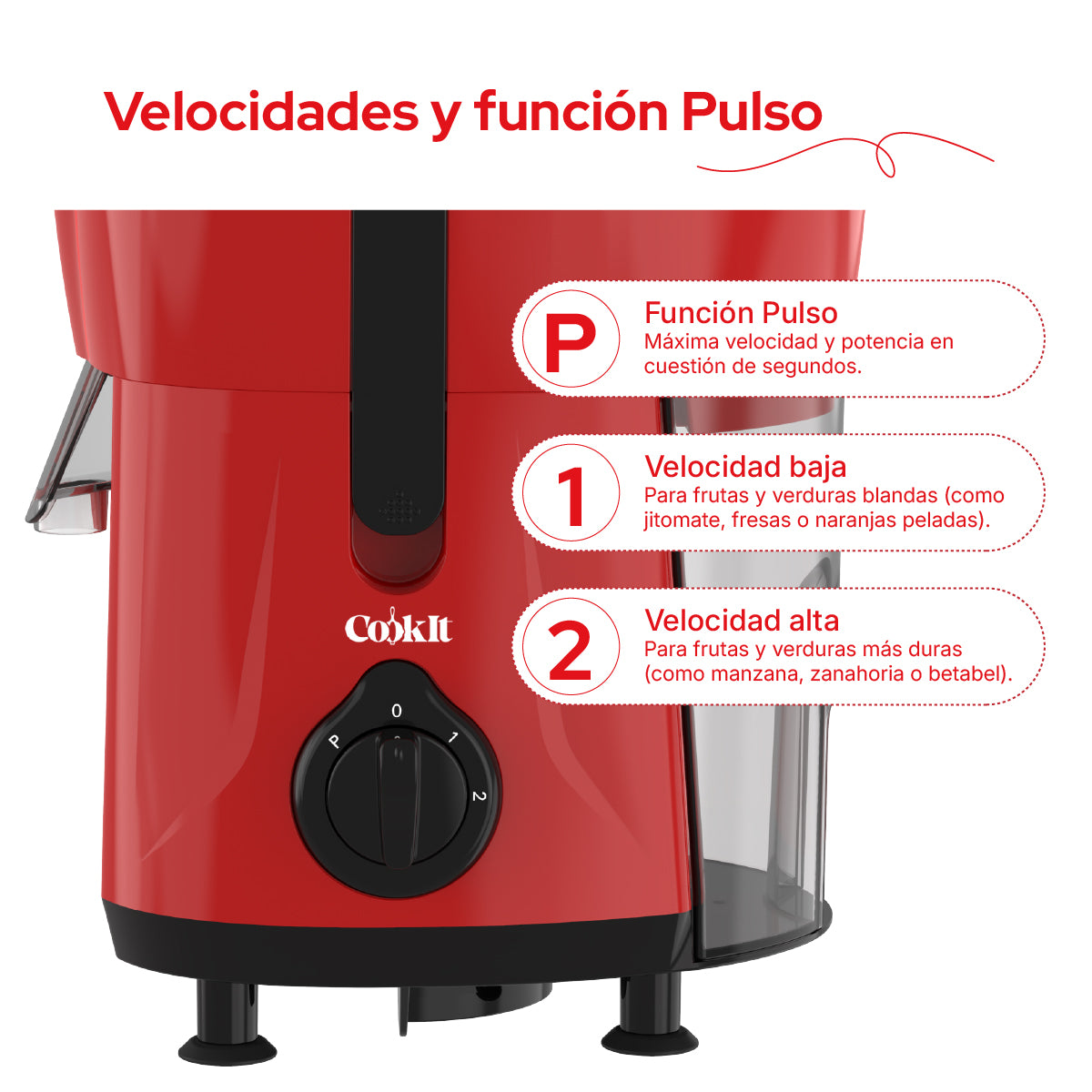 Cookit Extractor De Jugos Eléctrico CJ12 600w 2 Velocidades 1.2L Fácil Limpieza