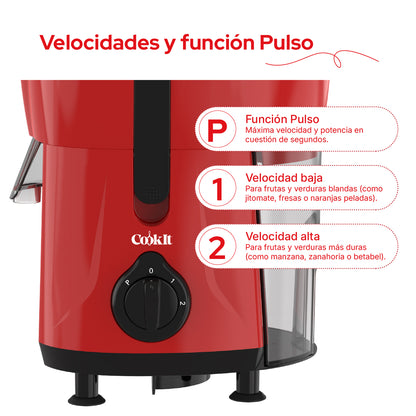Cookit Extractor De Jugos Eléctrico CJ12 600w 2 Velocidades 1.2L Fácil Limpieza
