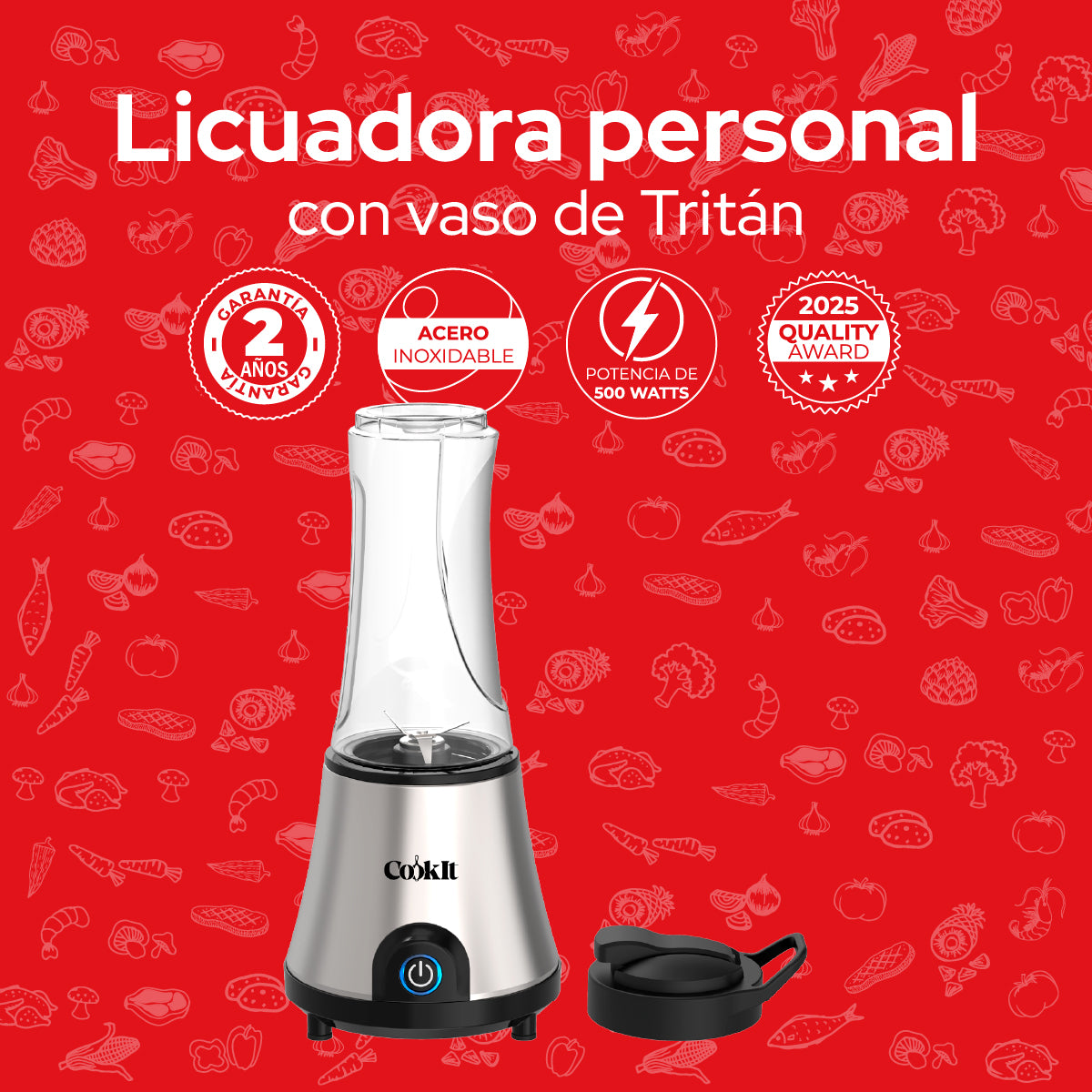 Cookit Licuadora Personal CPB06 500w Vaso Tritan 600ml Acero Inox