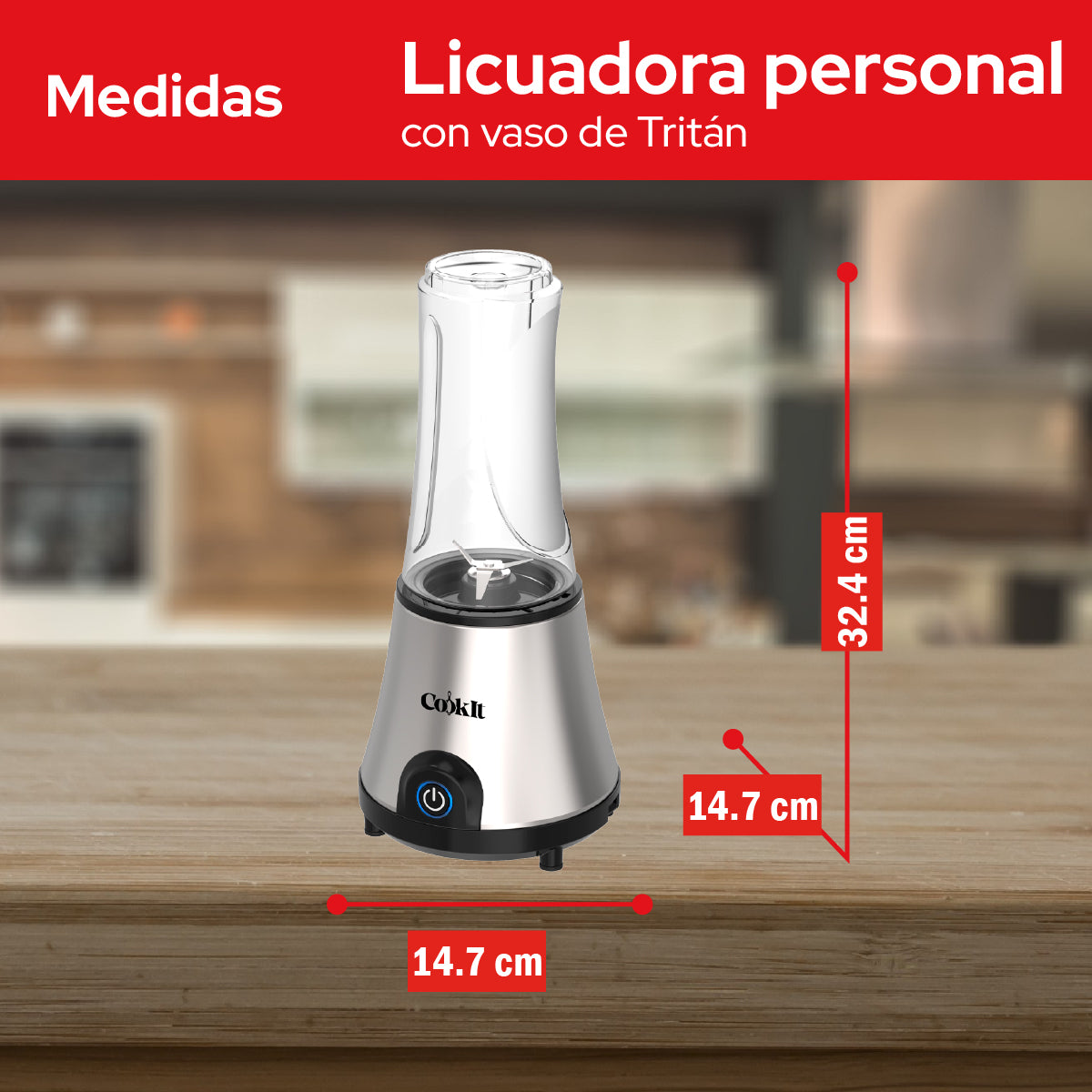 Cookit Licuadora Personal CPB06 500w Vaso Tritan 600ml Acero Inox
