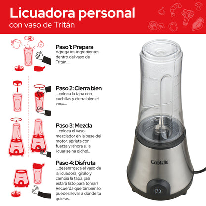 Cookit Licuadora Personal CPB06 500w Vaso Tritan 600ml Acero Inox