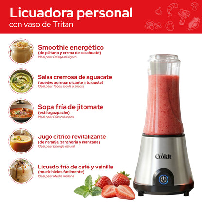 Cookit Licuadora Personal CPB06 500w Vaso Tritan 600ml Acero Inox