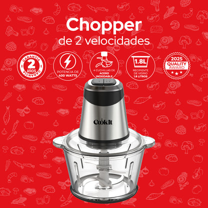Cookit Procesador Alimentos CQCH18 400w 1.8l Vidrio 2 Velocidades