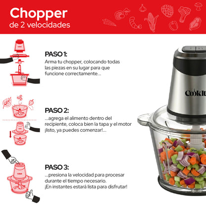 Cookit Procesador Alimentos CQCH18 400w 1.8l Vidrio 2 Velocidades