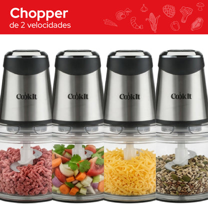 Cookit Procesador Alimentos CQCH18 400w 1.8l Vidrio 2 Velocidades